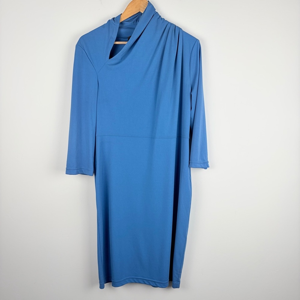 St John Blue Asymmetrical Neck‎ Dress